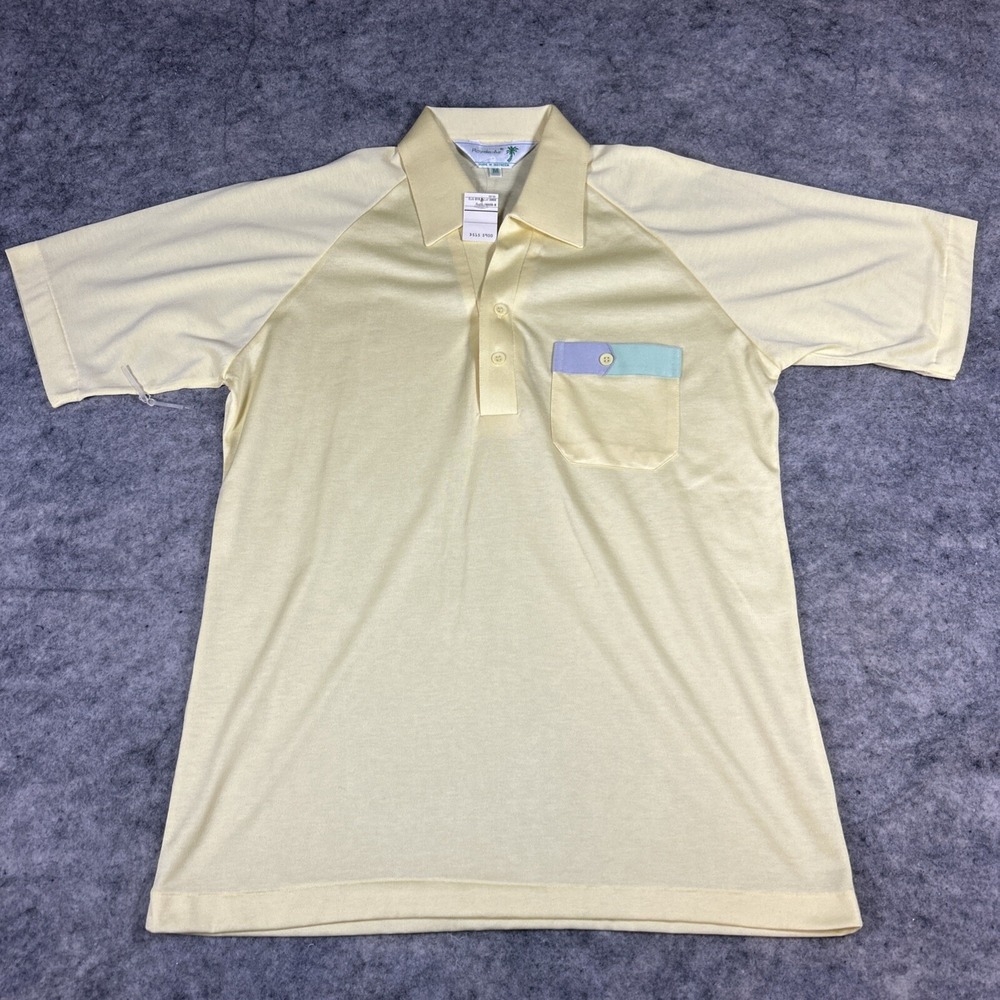 NWT Vintage Royale-Air Pastel Polo Men's M Yellow Front Pocket Polyester 70's - Picture 2 of 9